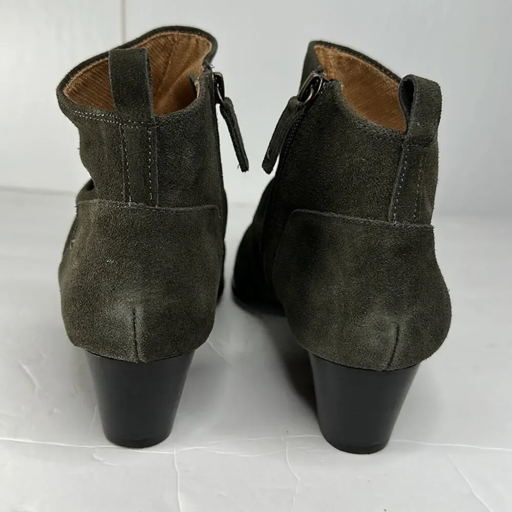 Kelsi Dagger Brooklyn Ego Suede Ankle Boots Olive Green Point Toe Block Heel 9